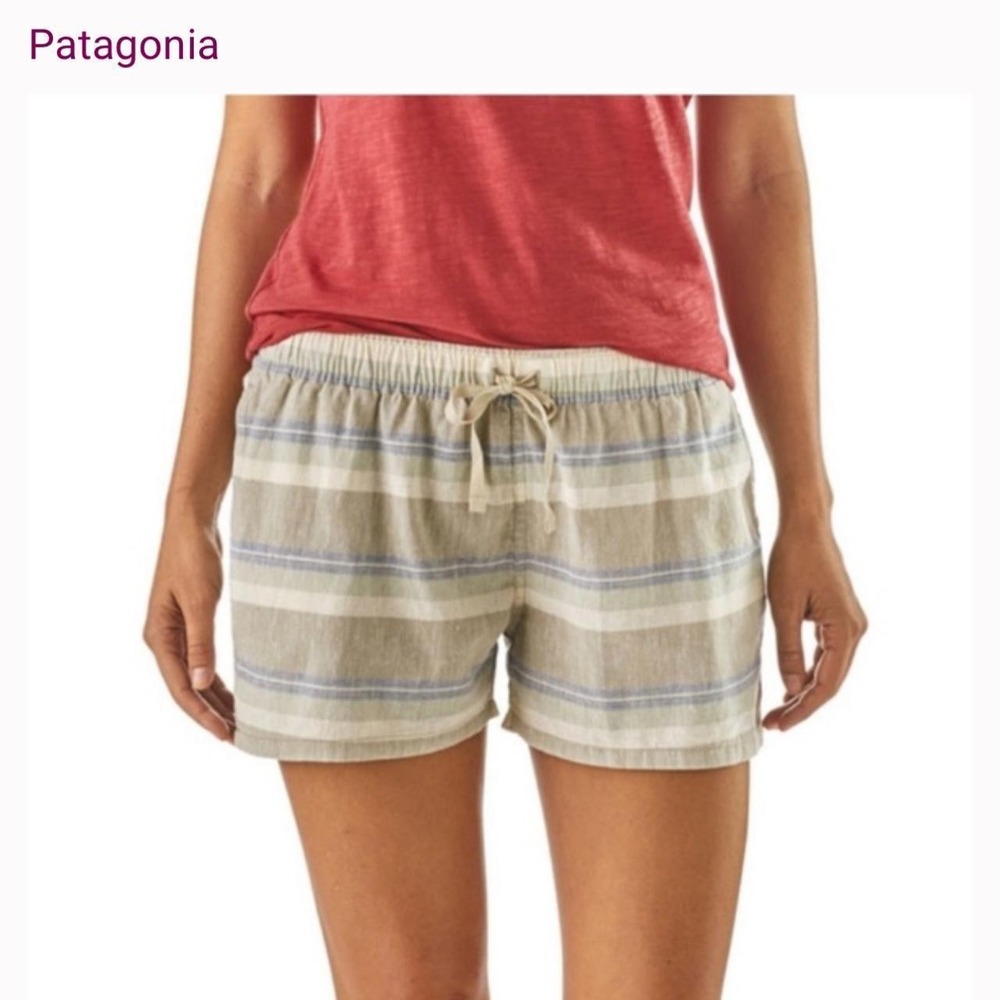 Patagonia Shorts Womens‎ M Beige Island Hemp Striped Drawstring STY57030 Summer